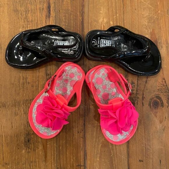 Faded Glory Sandals + Pink Polka Dot Sandal Bundle Toddler Size 3 - Picture 2 of 10